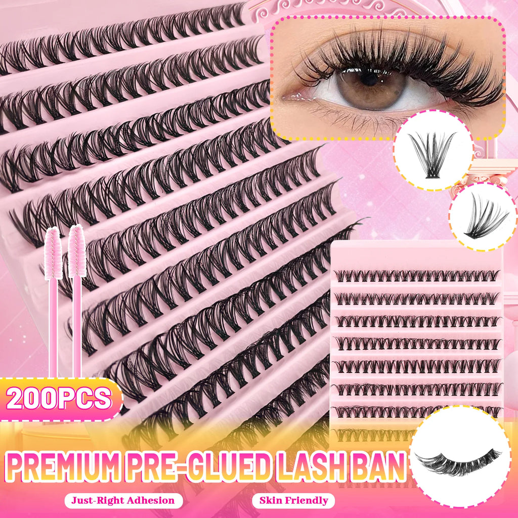 740/200pcs of Eyelash Extension Kit Mix of 30D 40D Lash Clusters Ranging from 9 to 16Mm Suitable for Beginners to Use at Home