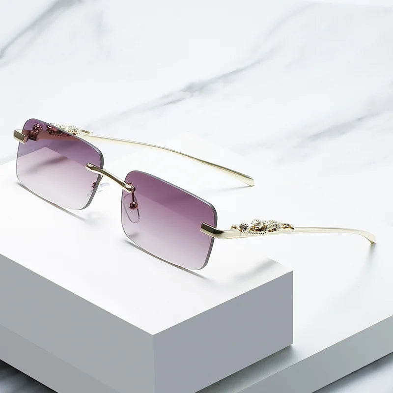 Rimless Glasses Frame Women Men Fashion Cheetah Decoration Business Cool Eyeglasses Frames