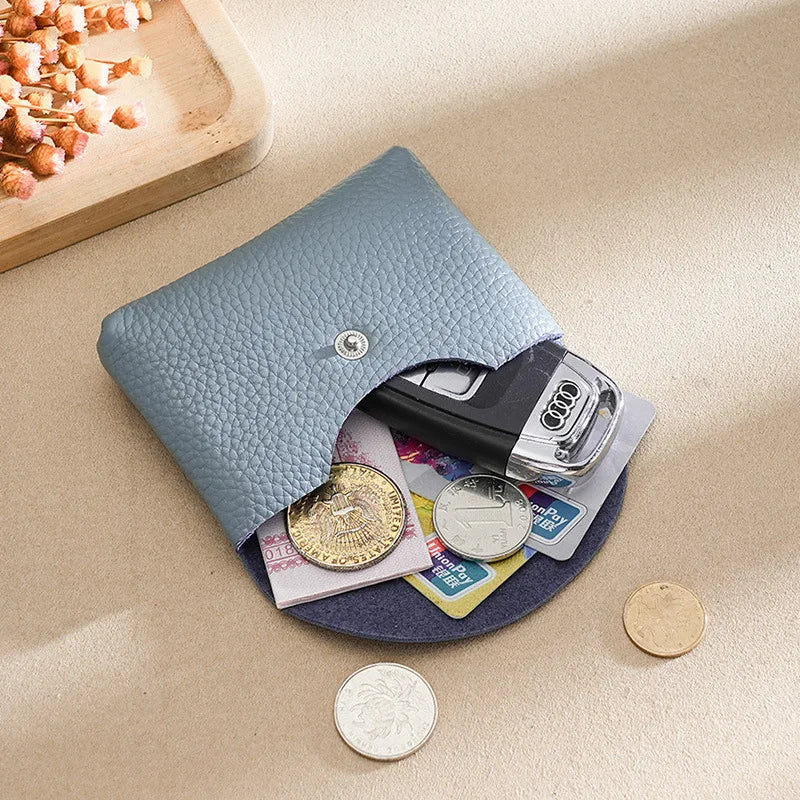 Custom Initials Fashion Women Genuine Leather Short Double Wallet Cute Small Coin Purse Mini Credit Card Holder Key Storage Bag