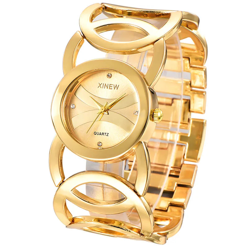 Women Big Brand Original XINEW 6438 Watches Ladies Casual Golden Luxury Quartz Bracelets Watch Relogios Feminino Fashions 2024