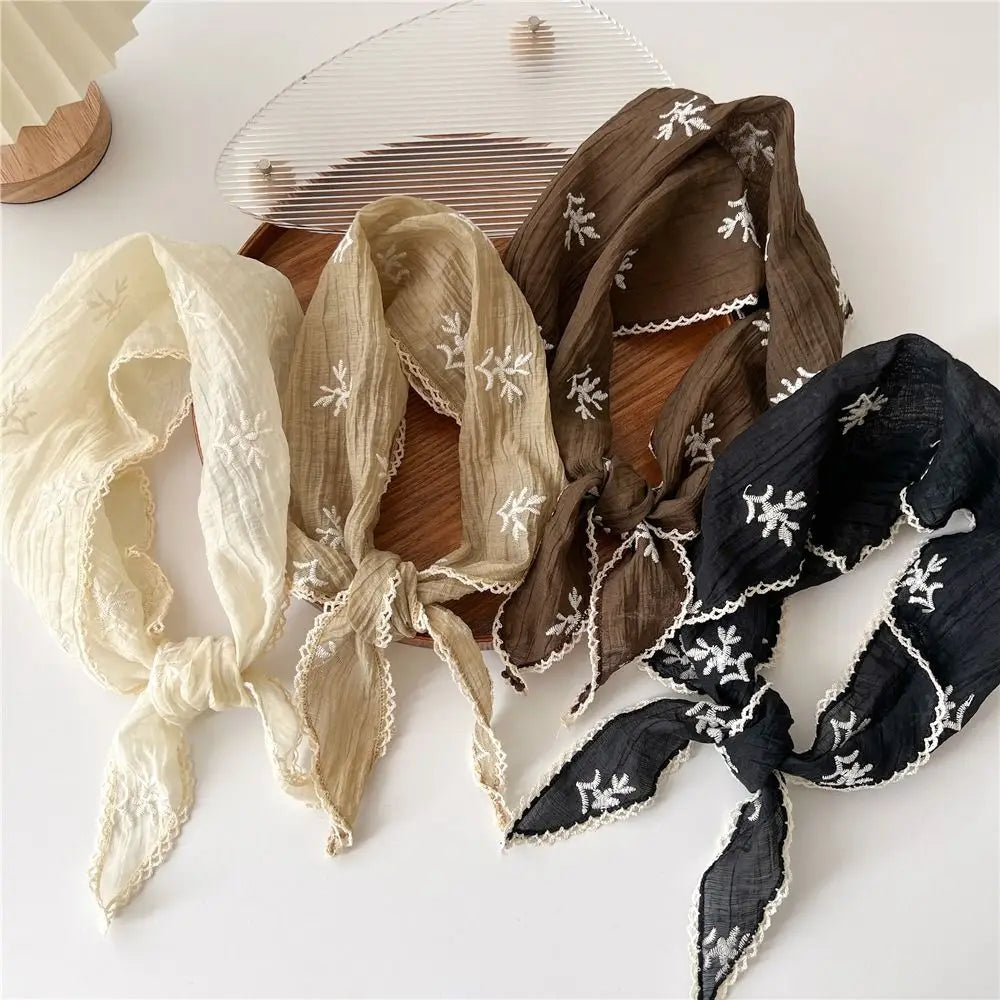 Headwear Pastoral Style Floral Lace Hair Scarf Y2K Sweet Cotton Linen Hair Band Headband Soft Wrap Bohemia Bandana Girls
