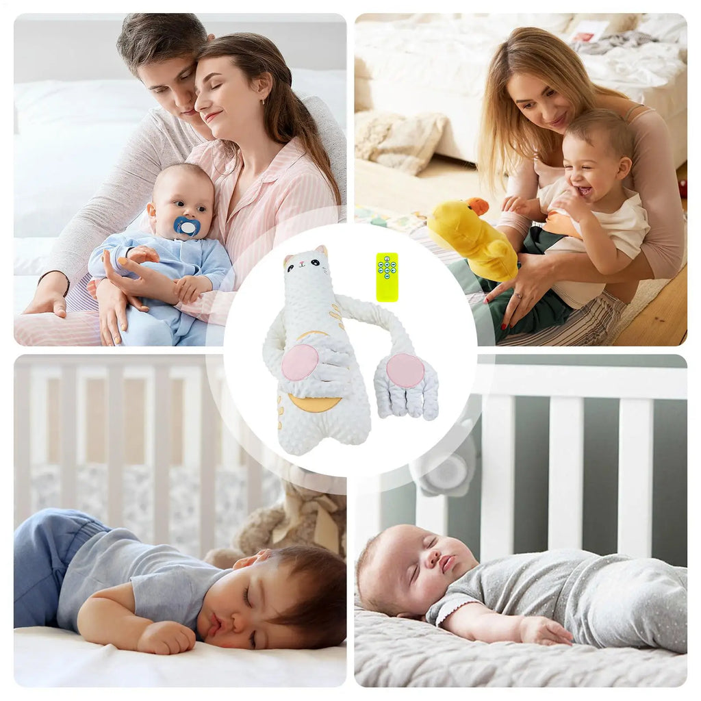 Patting Soother Pillow for Kids, Soft Hugging Electric Plush Toy with Remote Gentle Vibration Calmings Sleep Aid for Bed Crib