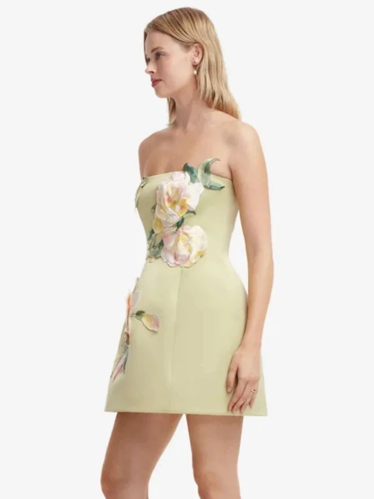 2026 Sexy Strapless Embroidered Flowers Mini Dress Women Sleeveless Backless Florals A-line Dresses Evening Party Cocktail Gowns