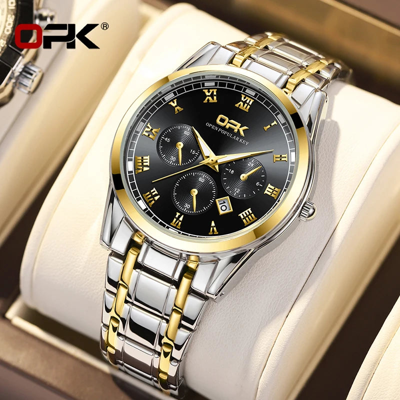 OPK Brand Steel Belt Dual Calendar MEN'S Quartz Watch 8119