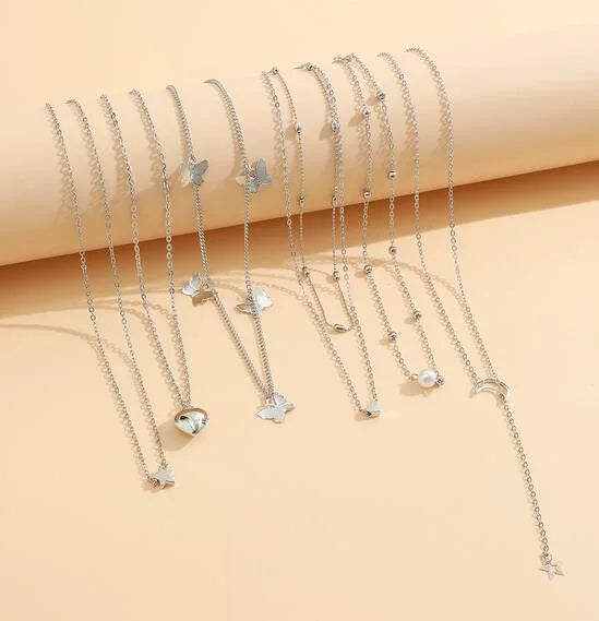 81 Pcs Vintage Elegant Imitation Pearl Zircon Butterfly Pendant Earrings Ring Necklace Bracelet For Women Daily Wear Jewelry Set