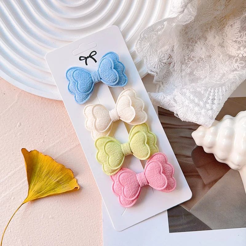 3/4/10Pcs Hot Sale Candy Color Hair Bows Clip Girls Double Layered Bow Cute Kid Bangs Hair Pin Cotton Safe Baby Hair Accessories