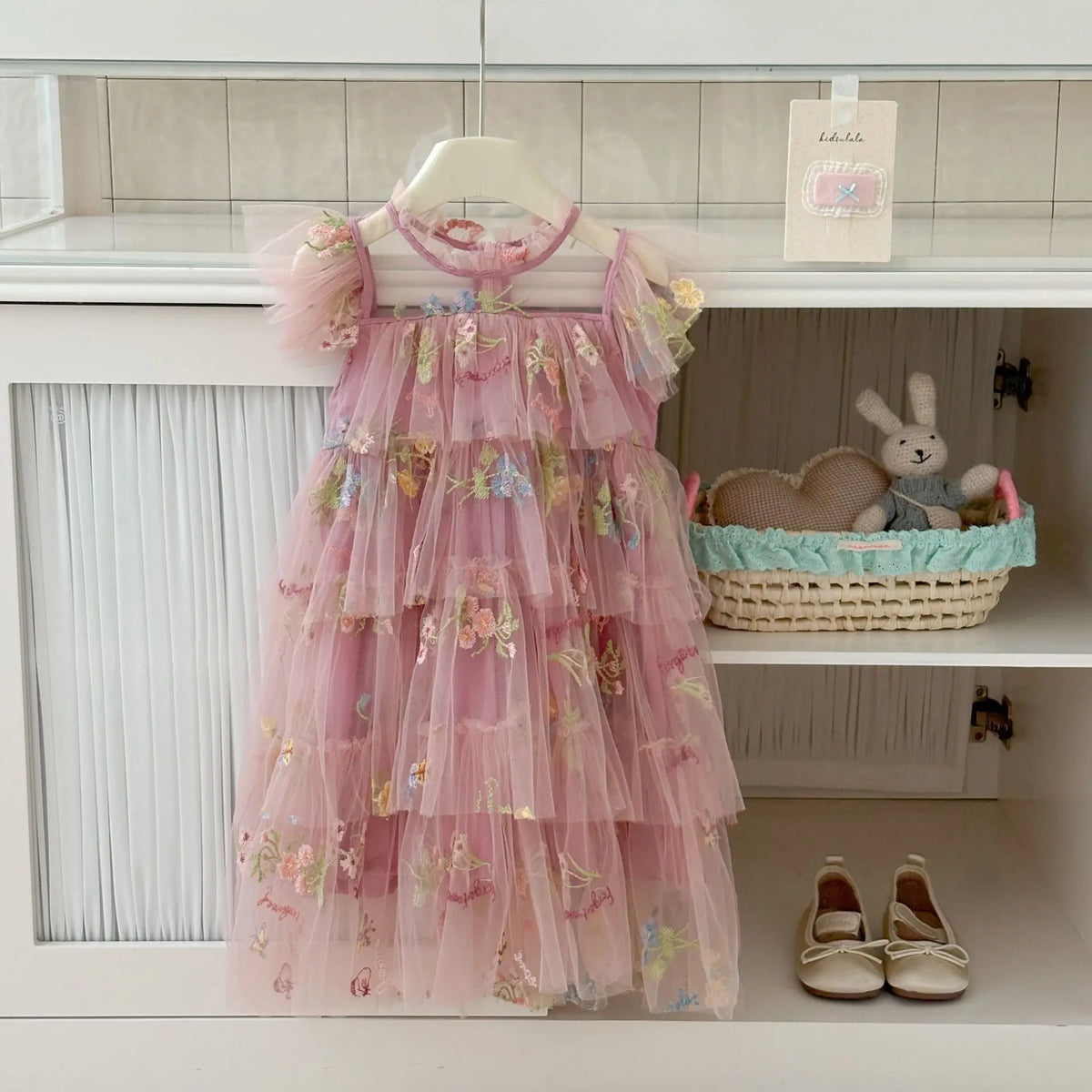 Girls Princess Dress Fairy Tulle Sweet Embroidered Cake Layered Dress for Kids Puffy Mesh Gown Birthday Party Wedding Dress