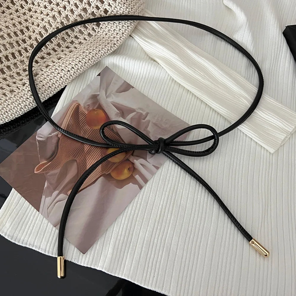 1PC Fashion Round Leather Rope Thin Belt Waist Chain Women Decorative Knotted Waist Rope Decorative Skirt  Coat Sweater Strap
