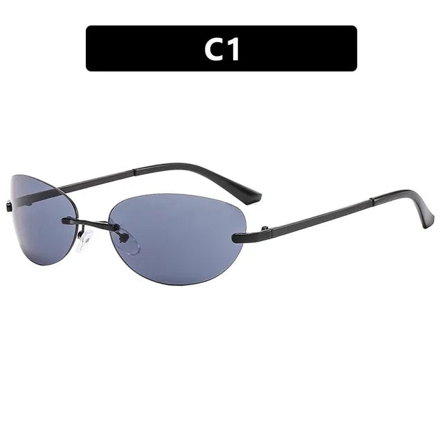 Rimless  Sunglasses Women Fashion Oval 2000'S Brand Designer Sun Glasses Y2k Wrap Around Transparent Eyewear Gradient  Shades