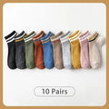 10 Pairs of Women's Spring and Summer Four-seasons Striped Solid Color Simple Fashionable and Comfortable School Students Socks