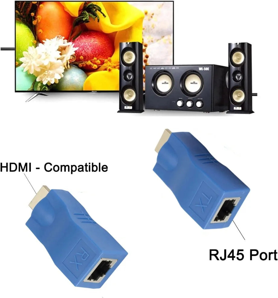 HDMI-compatible to RJ45 Extender HDMI-compatible Extender RJ45 30M Extender to RJ45 Over Cat 5e/6 Network LAN Ethernet Adapter