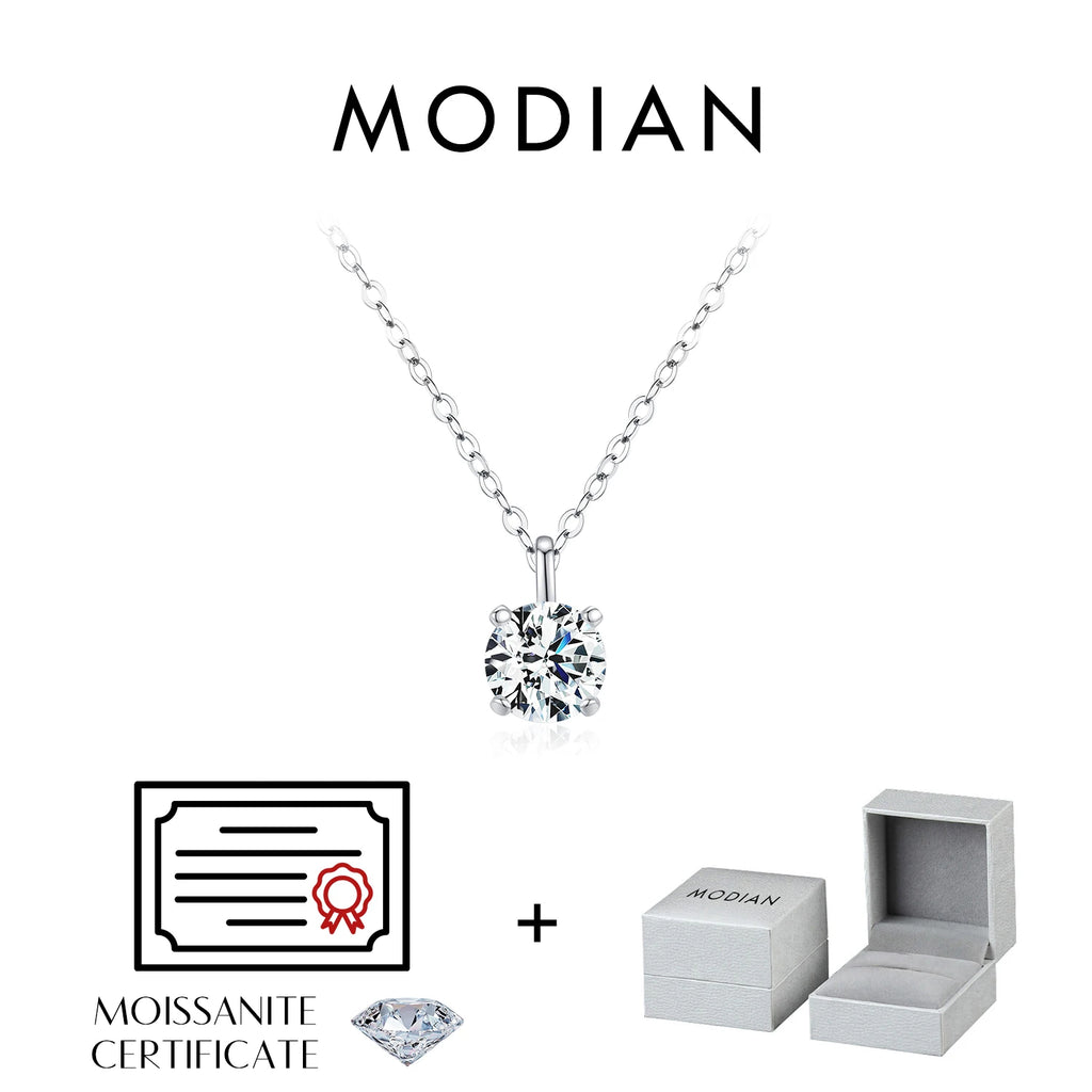 MODIAN 1CT Prong Setting Moissanite Necklace D color VVS1 Lab Diamond Pendant For Women 925 Sterling Silver Wedding Jewelry
