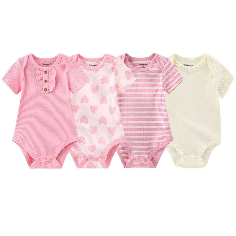 Kiddiezoom 3/4 Pcs/Lot Four Seasons Unisex Cartoon Newborn Boy Girl Bodysuits Soft Cute Infant Onesies Clothes Baby Shower Gift