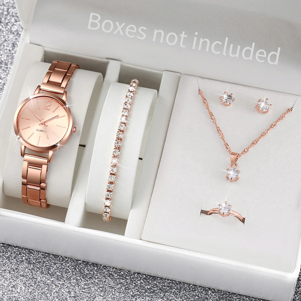 6PCS/Set Fashion Women Watches Luxury Alloy Band Ladies Quartz Watch Diamond Jewelry Set Relogio Feminino（WIthout Box）