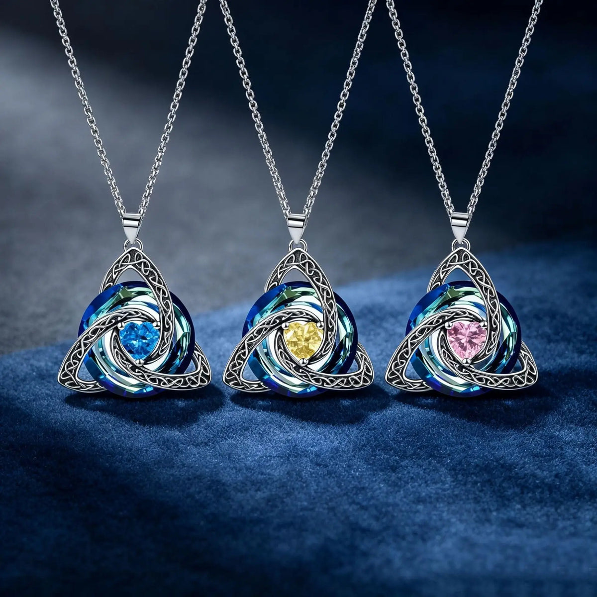 12 Birthstone Celtic knot Necklace Colorful Crystal Trinity Knot Triquetra Pendant for Women Irish Jewelry