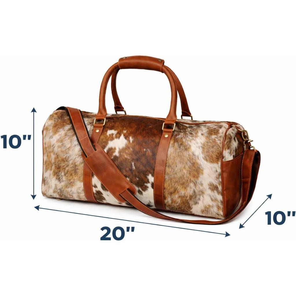 Western Cowhide Hair-On Genuine Leather Weekender Duffel Travel Bag