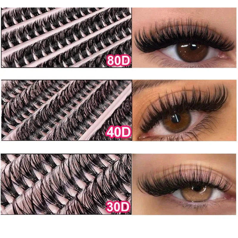 MIAOJIE 200pcs 30D Cluster False Eyelashes Set, DIY Eyelash Extensions, 0.05mm Thickness, D Curl, Mixed Lengths 8-16mm