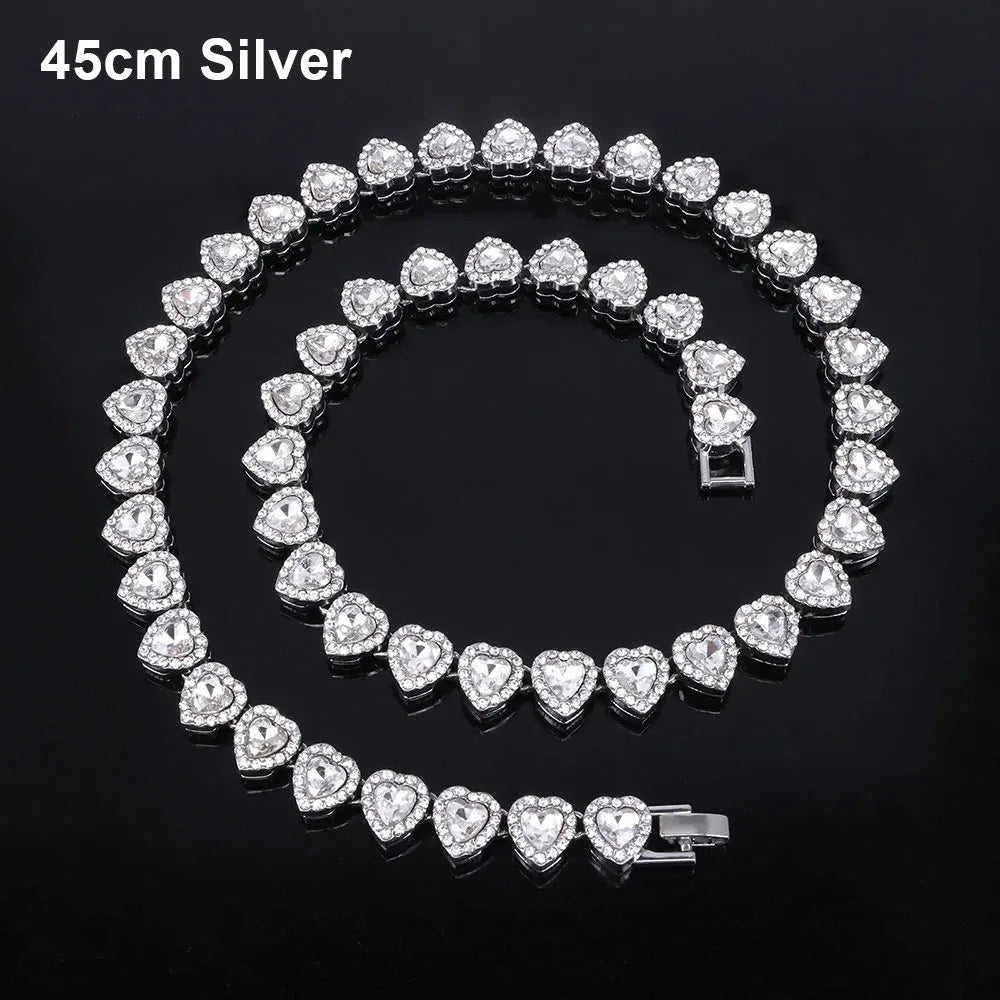 1Pcs New Heart-shaped Rhinestone Necklace Shiny Heart 20/45cm Chain Bracelet Alloy Fashion Rock Party Jewelry
