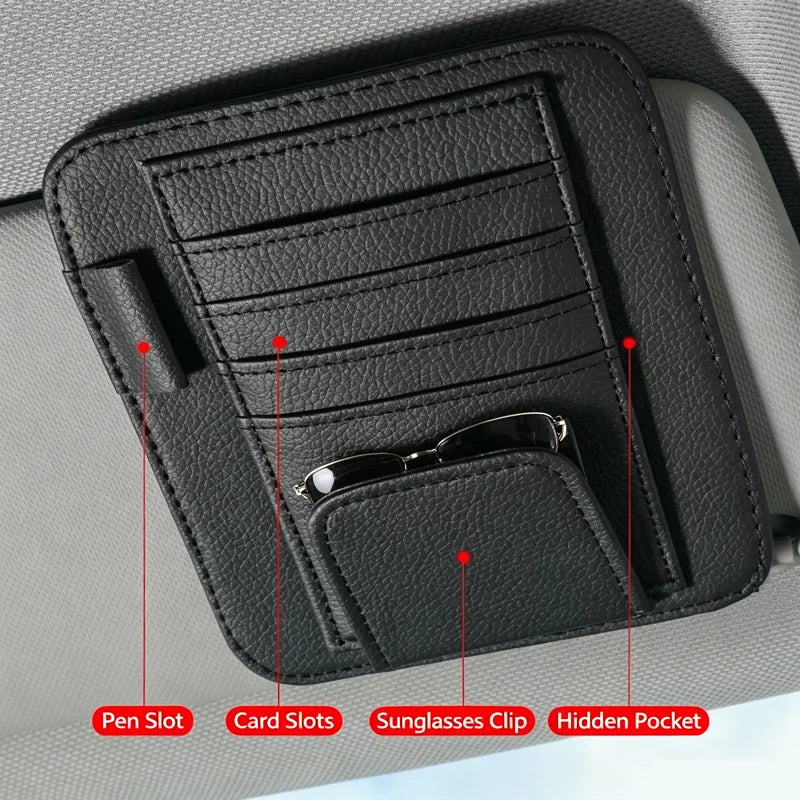 12.5x15CM Car Sun Visor Storage Bag Clip-on Glasses Holder Interior Accessories Business Card & Bill Organizer for Vehicle