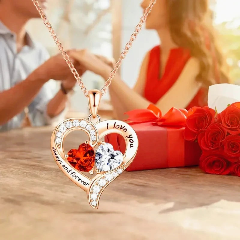 Elegant Red Heart Pendant Necklace with Rose Gift Box - Romantic Valentine’s Day, Birthday, or Mother’s Day Gift for Wife, Mom
