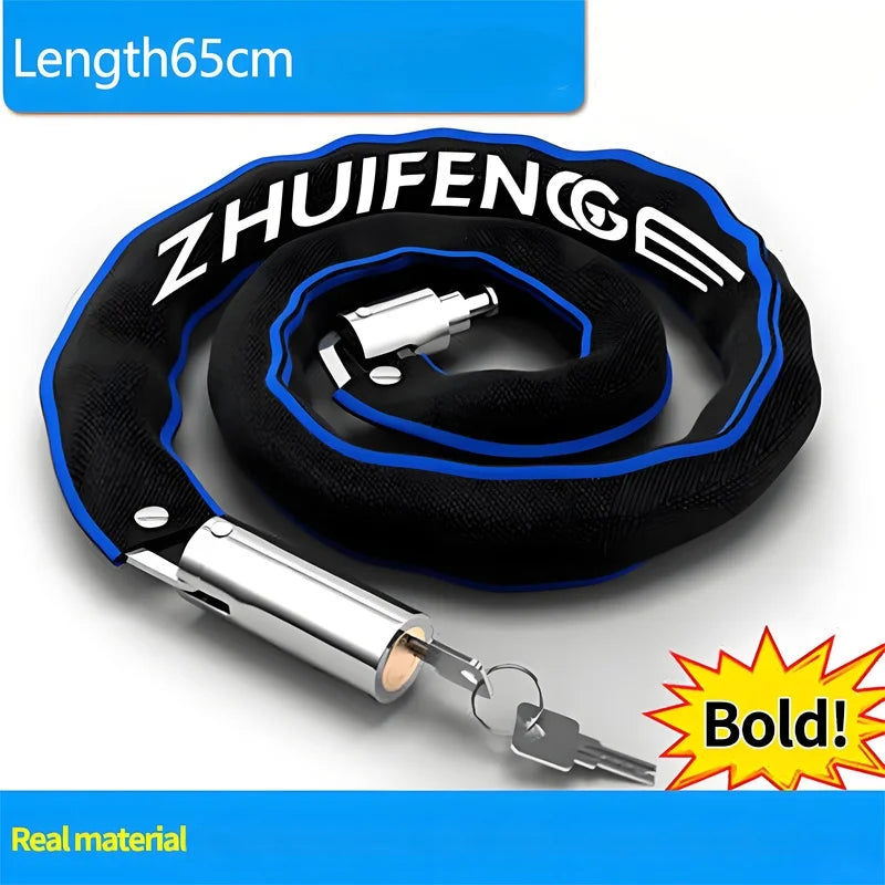 Bike Chain Lock 65cm 250g Ultra Lightweight Portable Anti-Theft Zinc Alloy Fabric Wrapped Bicycle Security Lock MTB Road Cycling