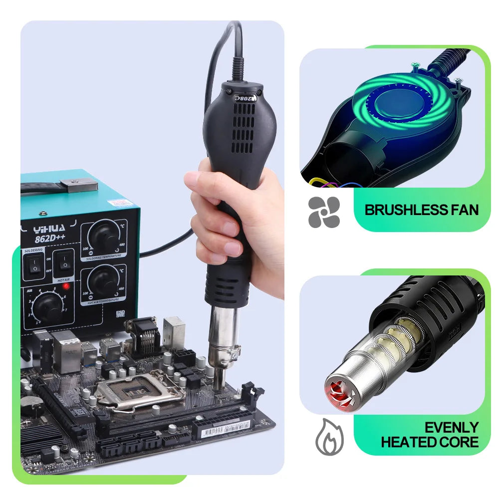 YIHUA 862D++ Soldering Iron Kit BGA SMD Welding Tool Desoldering Rework Station Fast Heating 100-480 Celcius