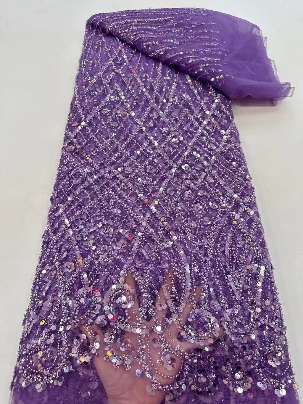 African Sequins Lace Fabrics Fashion Nigerian Embroidery Beaded Tulle Lace Fabric High Quality For Sewing Cloth Party Dress
