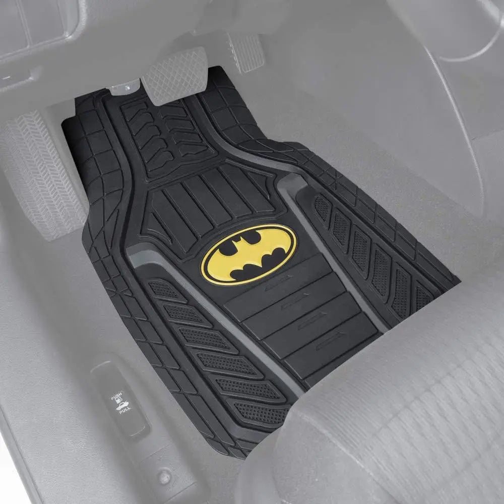 DC Comics Armored Batman Car Mats - Heavy Duty Rubber Floor Mats for All Weather, No-Slip Grip, Custom Fit - 2 Front Mats & 1