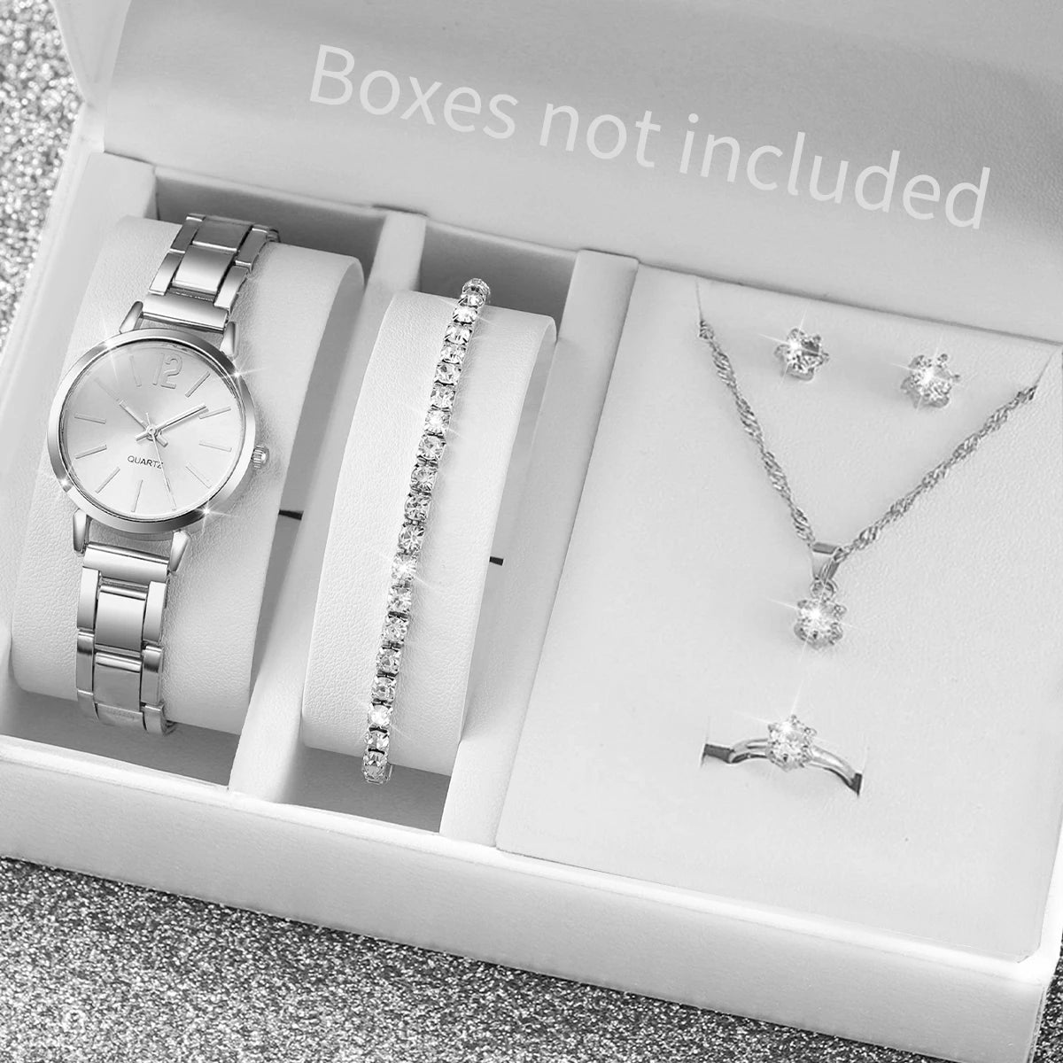 6PCS/Set Fashion Women Watches Luxury Alloy Band Ladies Quartz Watch Diamond Jewelry Set Relogio Feminino（WIthout Box）