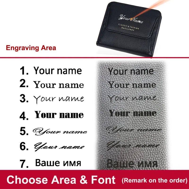 Fashionable Mini Women Wallet Name Engraving High-Quality Card Holder Simple Short Female Coin Purse Small Ladies Purse