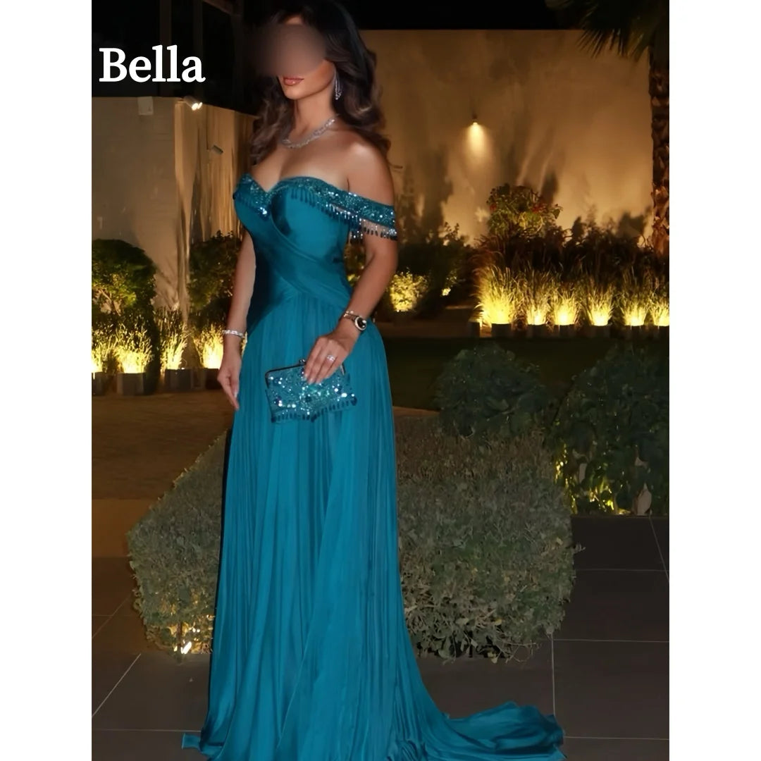 Bella Customized Square Collar Glitter Fabric Prom Dress Pleats vestidos de noche Tra‑length Elegant Luxury Evening Dresses 2026