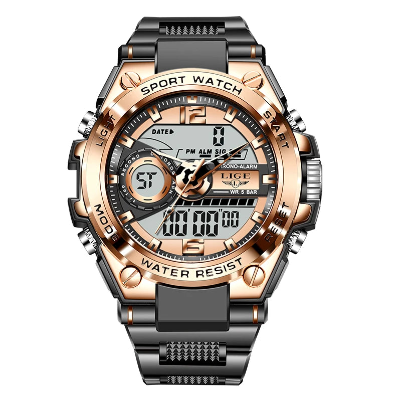 LIGE Men Military Watch Digital 50m Waterproof Wristwatch LED Quartz Clock Sport Watch Male Big Watches Men Relogios Masculino