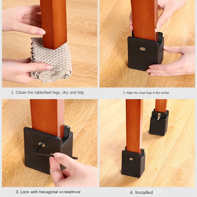 4PCS Adjustable Chair Feet Riser Screw Clamp 2 4 Inch Height Heavy Duty Sofa Tables Bed Furniture Risers With Screw Clamp