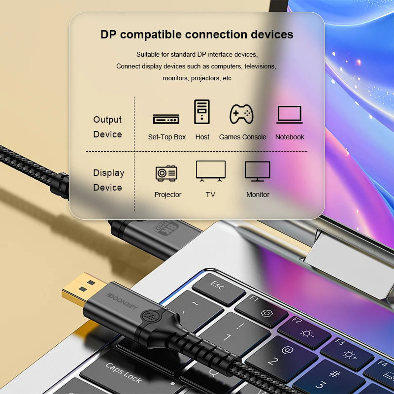 8K Displayport 1.4 Cable Male To Male DP to DP Cable 8K 60Hz HDR 3D High Definition Video Cable For Macbook Laptop Projector