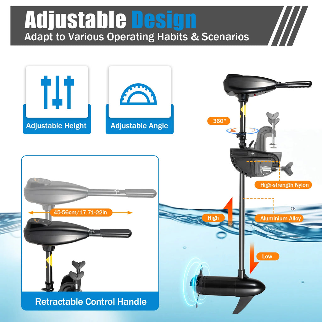 Black Modern Electric Outboard Engine 5 Forward 3 Reverse Gears 3 Blade Propeller Aluminum Alloy Electric Outboard Engine