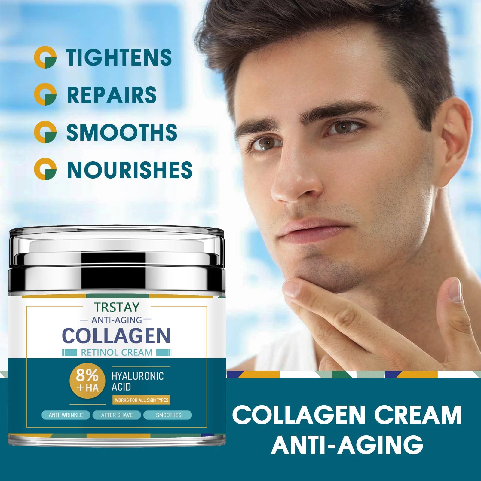 Mens Face Cream Moisturizer with 8% Hyaluronic Acid Collagen,one or two pumps is enough to dab on cheeks,forehead,and chin and g