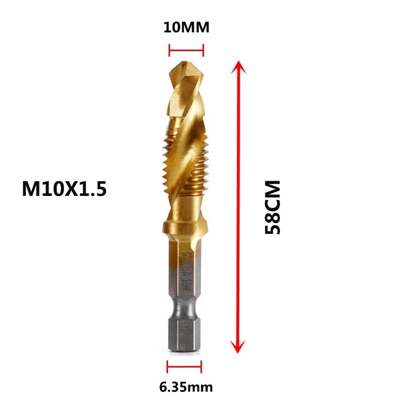 Hex Shank Titanium Plated HSS Screw Thread Metric Tap Drill Bits Screw Machine Compound Tap M3 M4 M5 M6 M8 M10 Hand Tools