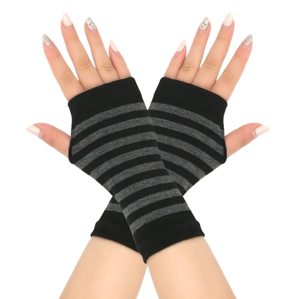 1pair Winter Autumn Women Warm Fingerless Knitted Gloves Solid Color Stretch Mittens Exposed Finger Short Gloves