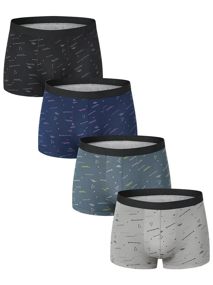 4 Pieces European and American Size MEN'S FASHION Printed Boxer Underwear Comfortable Swimming Trunks Oversized Underwear Shorts
