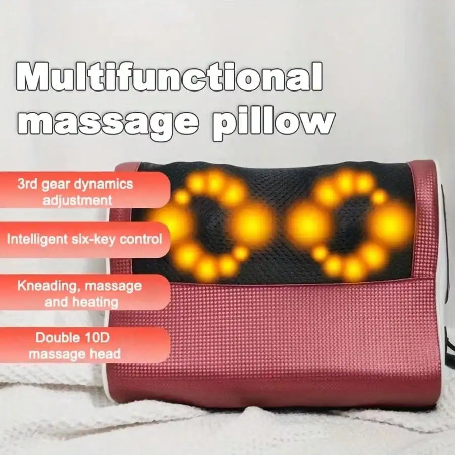 A Neck Massage Pillow with Heating Function, Equipped with Multiple Kneading Heads Specifically for the Neck, a Six-Button Control Panel, and Suitable for Various Body Parts Including the Neck, Shoulders, Waist, Back, and Leg