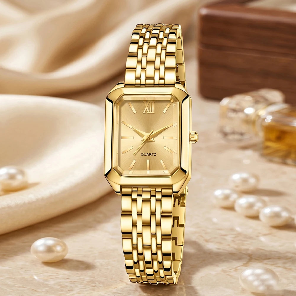 5Pcs/Set Unisex Jewelry Watches Women's Wristwatch Accessories Gold Fashion Business Elegant Trendy Classic Exquisite Retro Light Luxury Bracelet Watch Set Y2K Suitable for Travel, Vacation, Parties, Daily Outfits, Perfect Ho