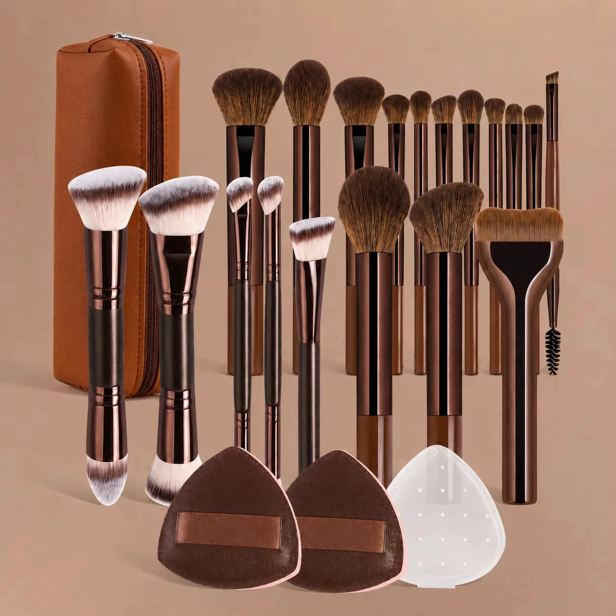 Brush Set, Includes 14pcs Makeup Brushes + 1pc Makeup Bag + 2pcs Makeup Sponges, Containing Foundation Brush, Blush Brush