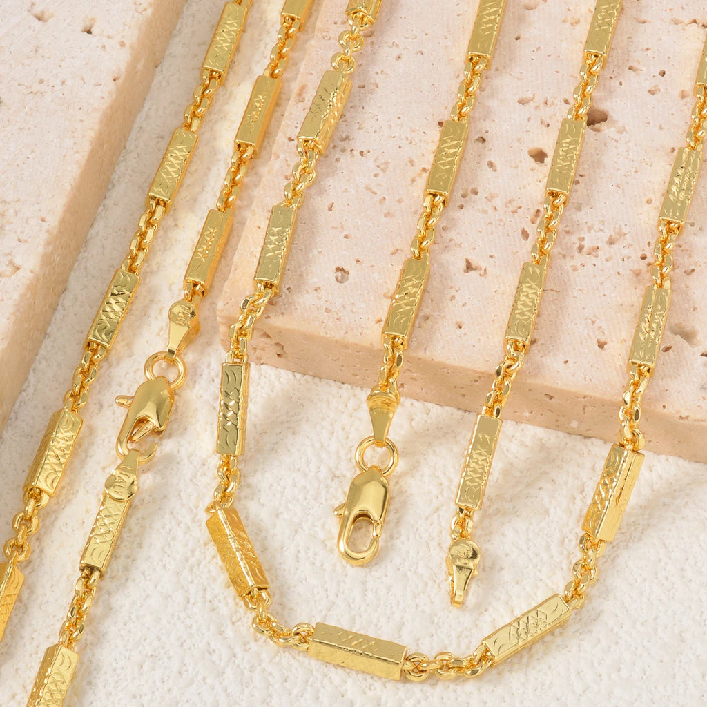 Dubai 18k Gold-plated Copper Necklace Chain Necklace Geometric Cylinder Jewelry Neck Chain 60cm Long Chain Daily Wear Gifts