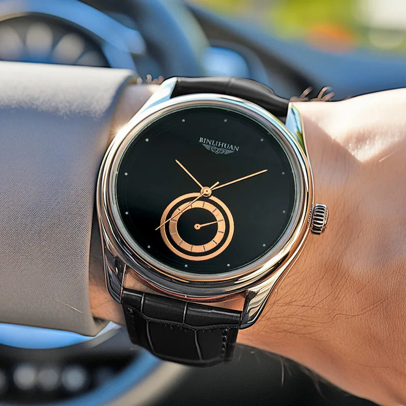 Men's quartz watch with large dial and men's minimalist belt watch