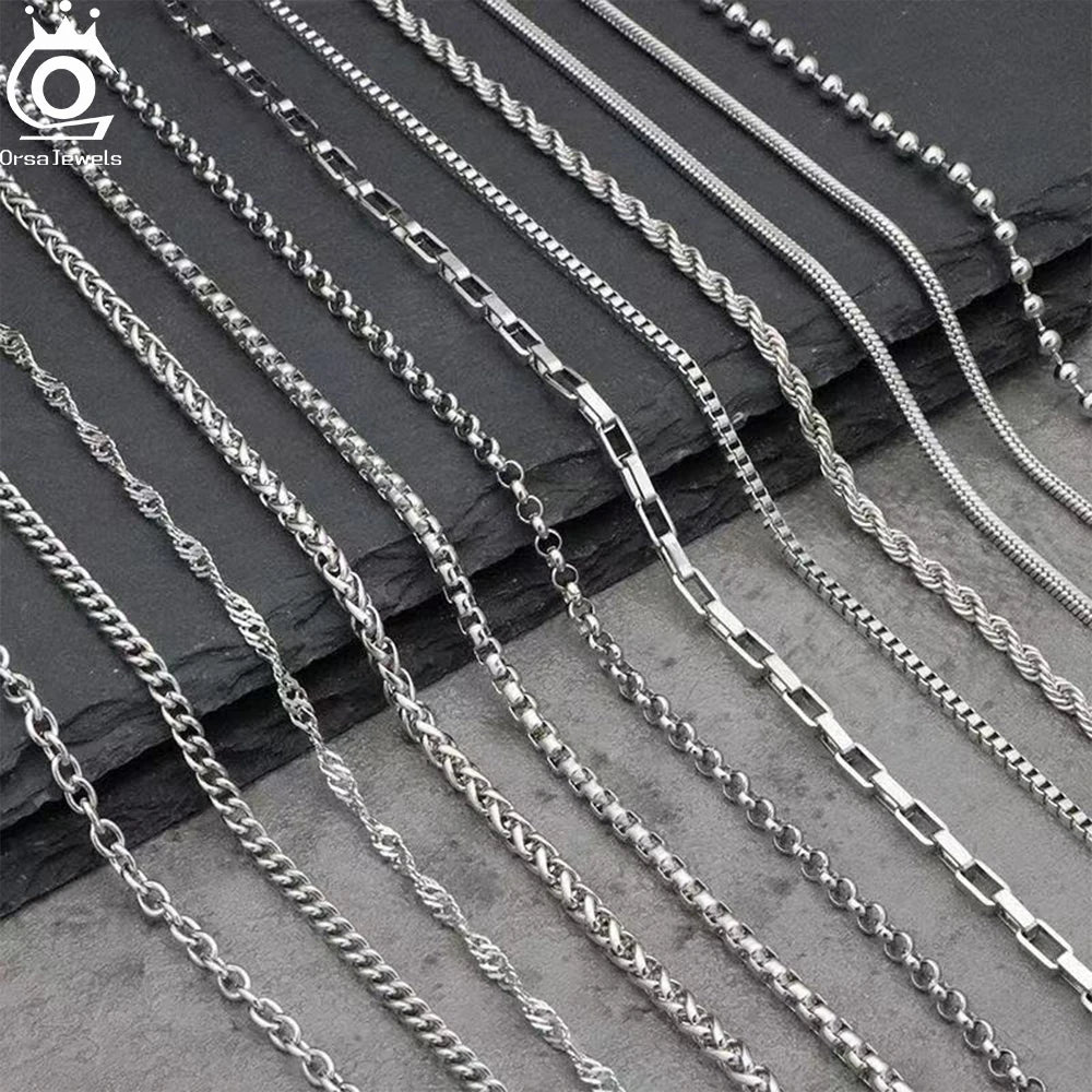 ORSA JEWELS 925 Sterling Silver Chain Necklaces Fashion Party for Men Women DIY Jewelry Simple High Quality 16-24 Inch Wholesale