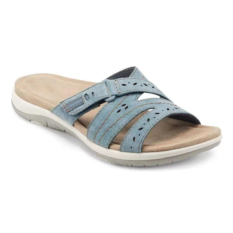 Women's Sandals,Summer Woman Orthopedic Comfy Premium Round Toe Sandals Hollow Out Hook-And-Loop Design,Flat Shoes Sandalias