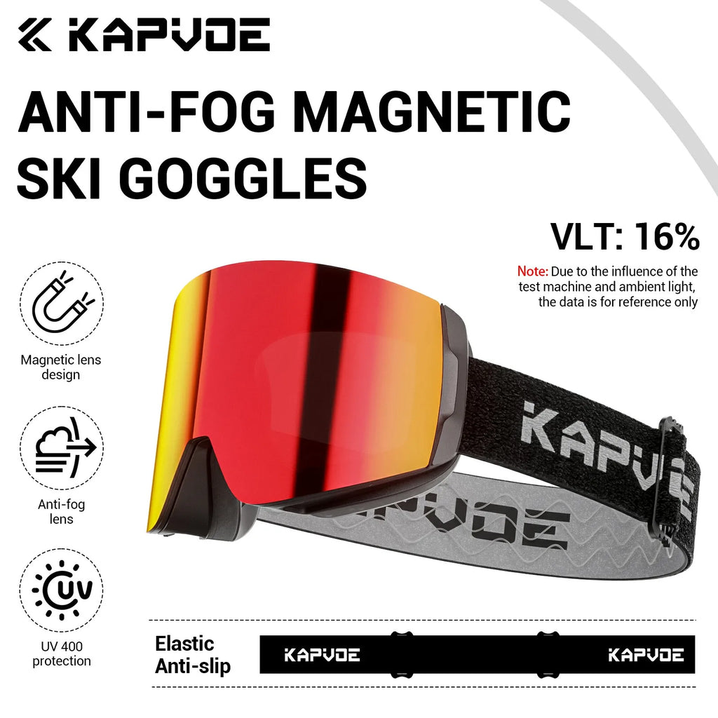 KAPVOE Magnetic Snow Goggles Double Layer Anti-Fog UV Protection for Skiing Snowboarding High-definition Clarity Unisex Skiing