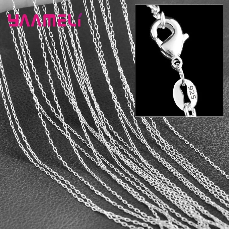 5PCS Solid 925 Sterling Silver Stamp Jewelry Chains Necklace with Lobster Clasps fit Men Women Pendant 18 Designs 16-30 Inch
