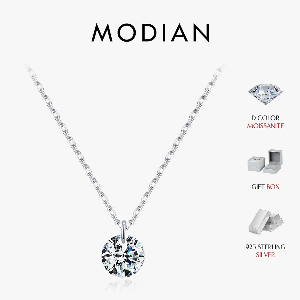 MODIAN 0.1CT/0.3CT/0.5CT VVS1 Clarity Moissanite 925 Sterling Silver Classic Round Pendant Necklace For Women Fine Jewelry