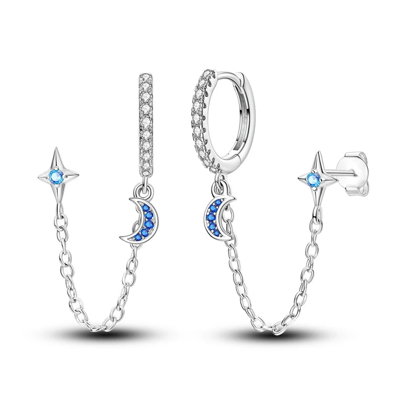 New 925 Sterling Silver Star And Moon  Women Earrings Brilliant Wedding Engagement Star Earrings Jewelry Gift